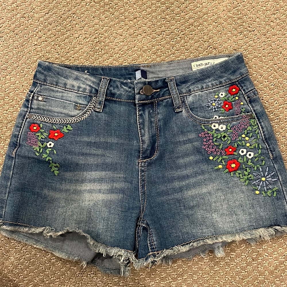 Floral Embroidered Jean Shorts